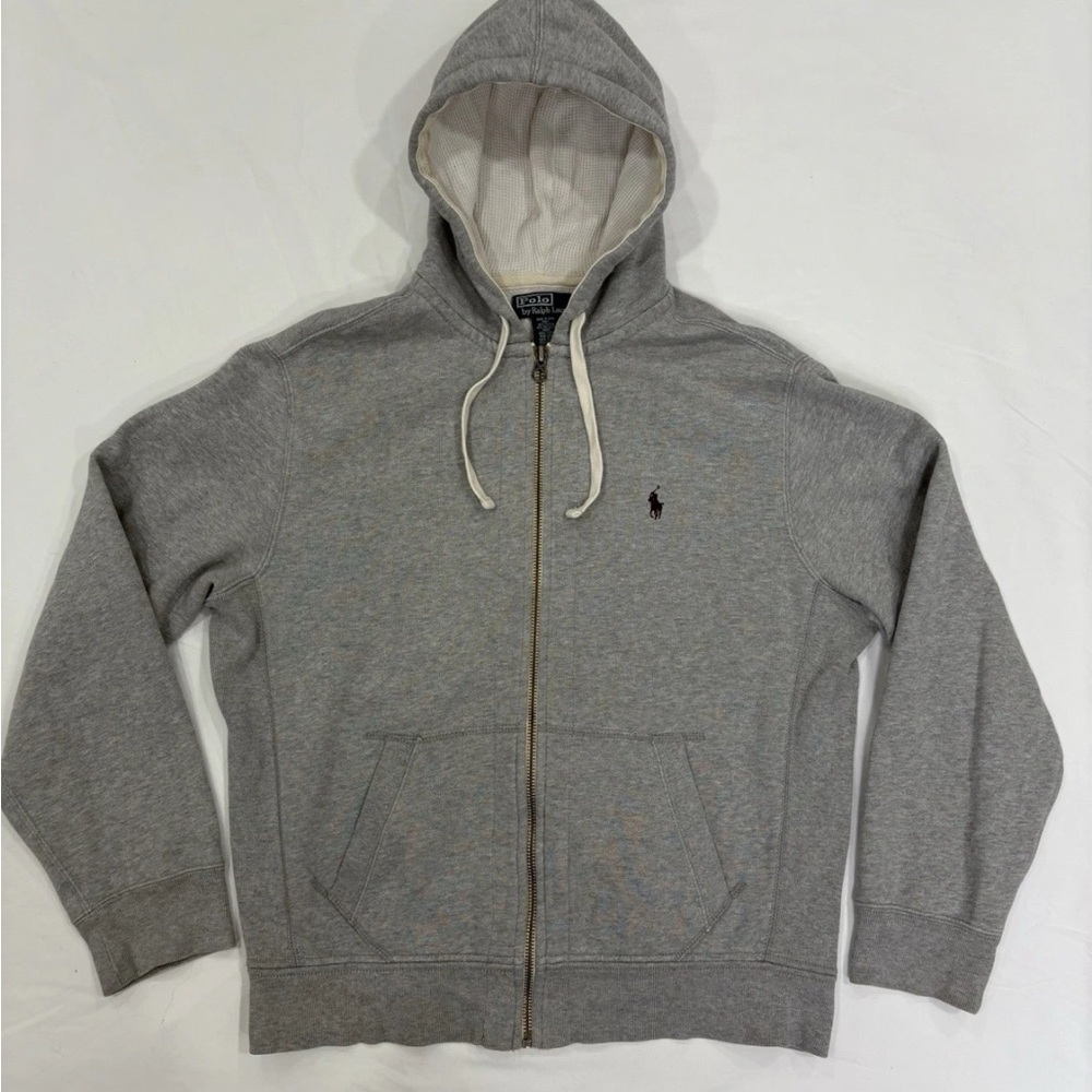 🌻Polo Ralph Lauren Full Zip Hoodie Gray Men’s L Burgundy Pony Cotton Sweatshirt